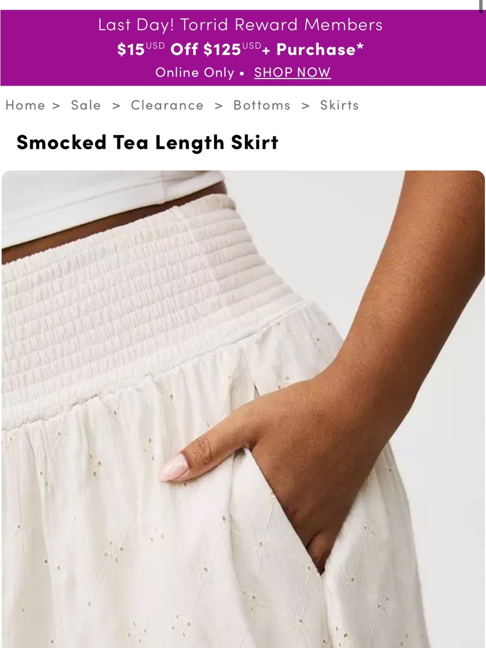 Torrid Eyelet Smocked Waist Tea-Length Skirt, size 3x - Picture 12 of 13